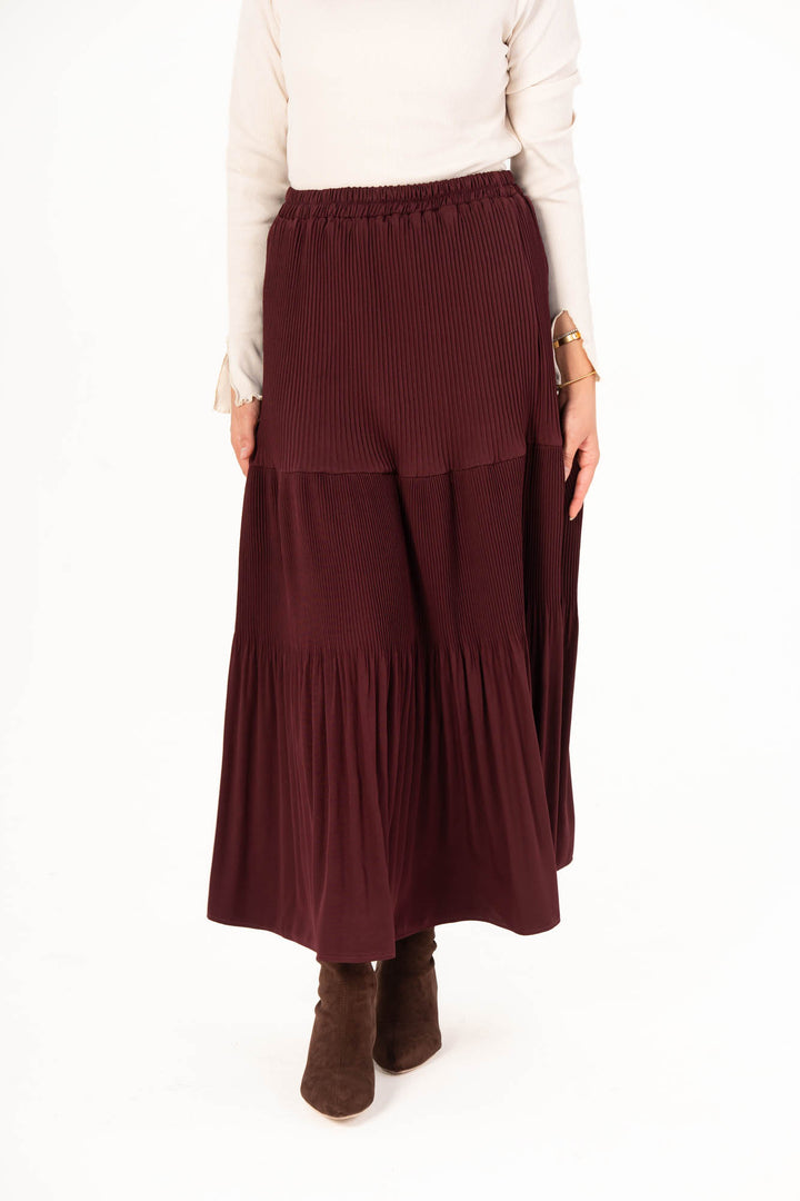 Plain Pleated Skirt - Dark Brown