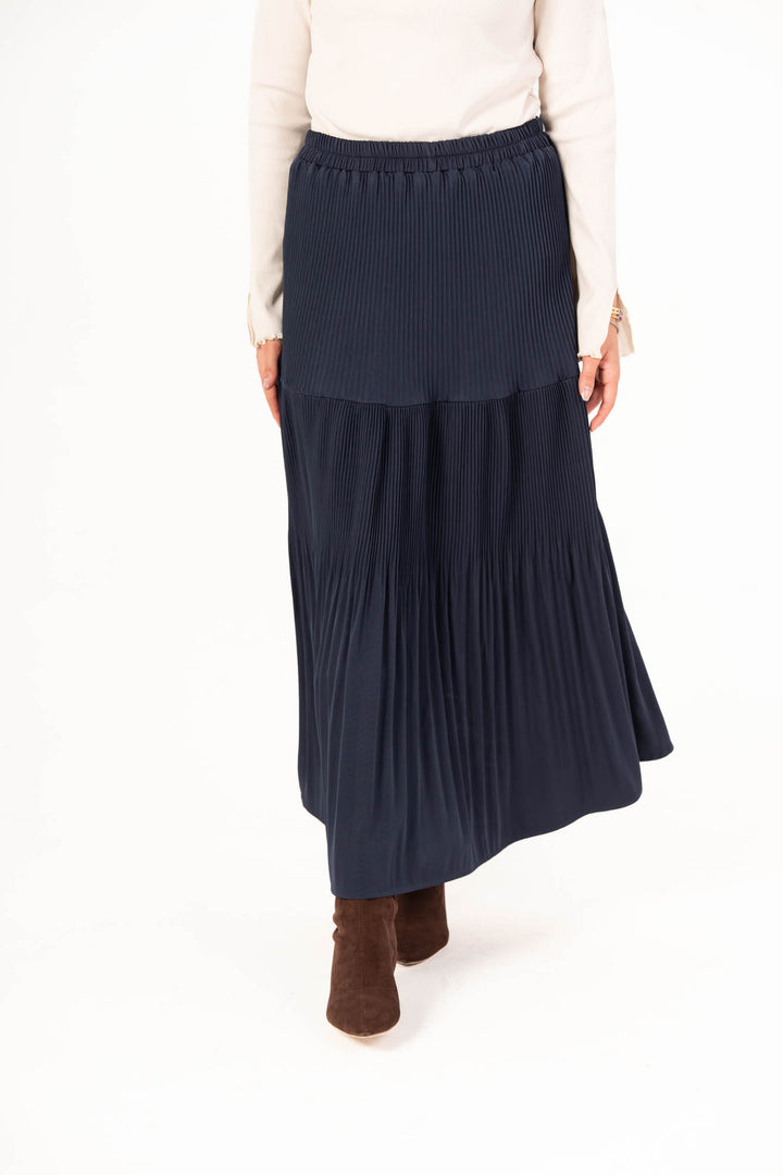 Plain Pleated Skirt - Navy