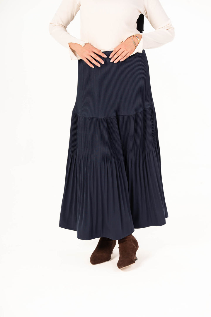 Plain Pleated Skirt - Navy