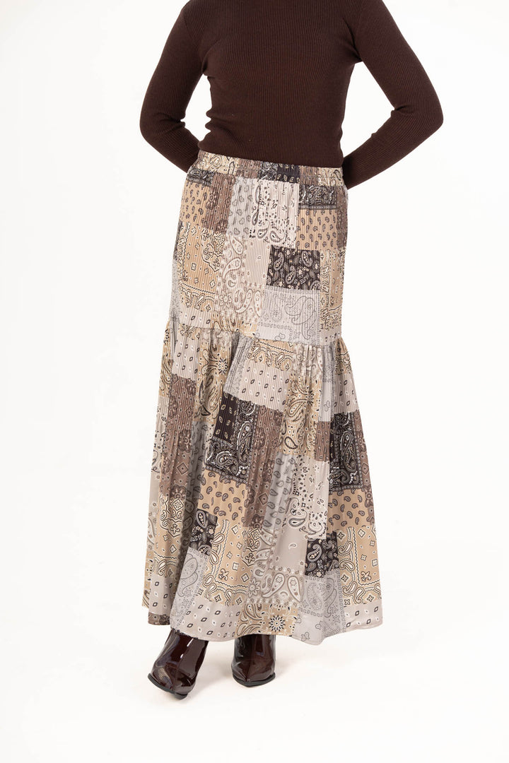 Printed Pleated Skirt - Patchwork