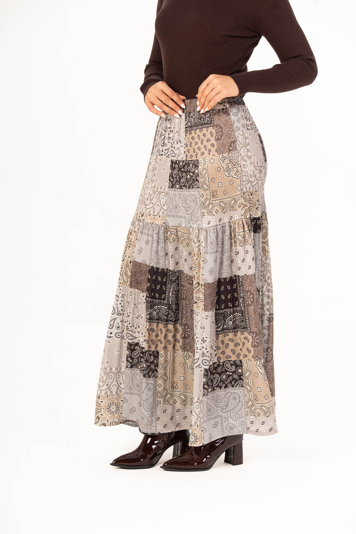 Printed Pleated Skirt - Patchwork