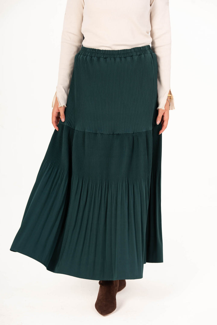 Plain Pleated Skirt - Forest Green