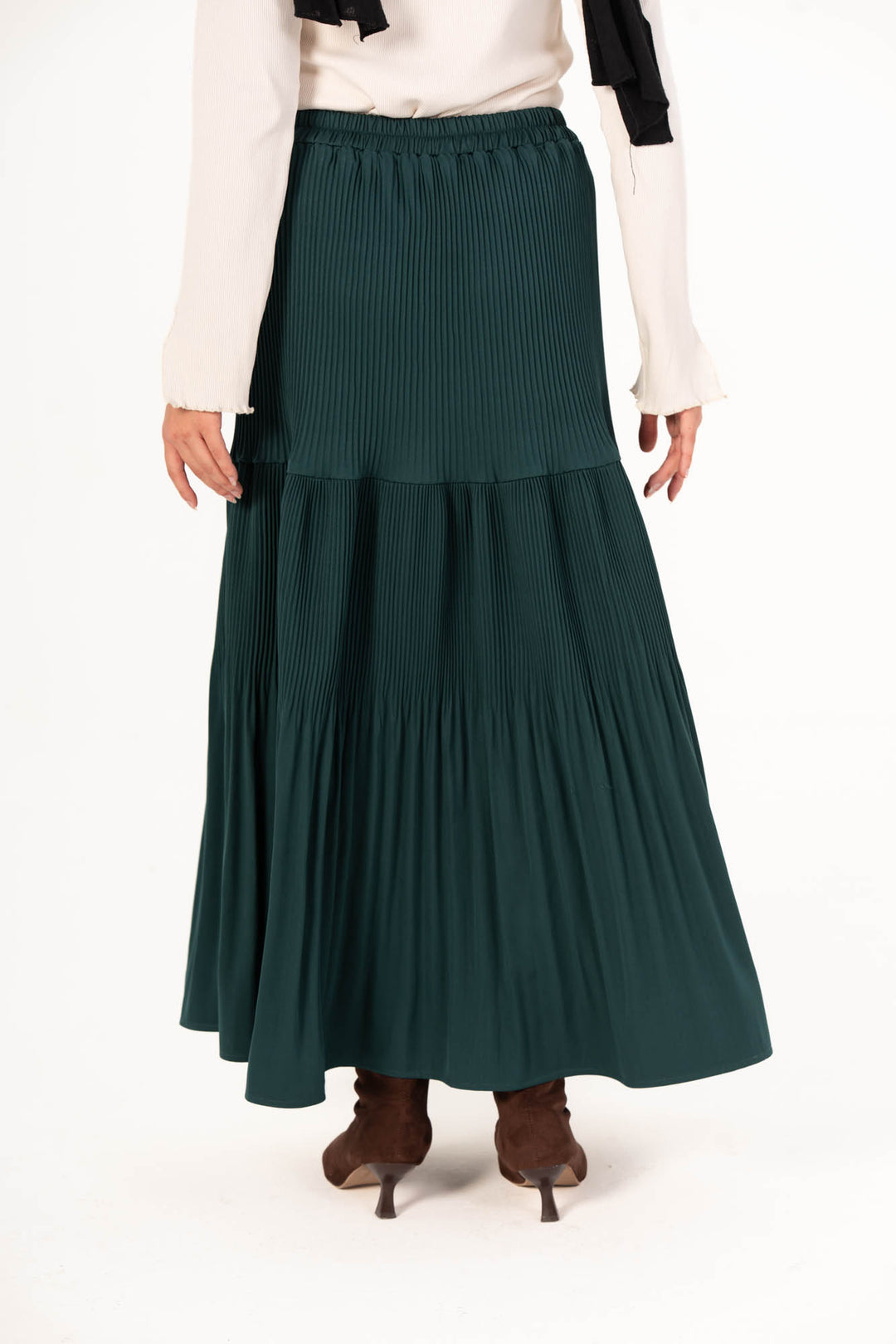 Plain Pleated Skirt - Forest Green