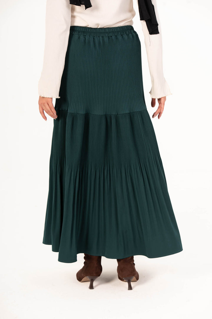Plain Pleated Skirt - Forest Green