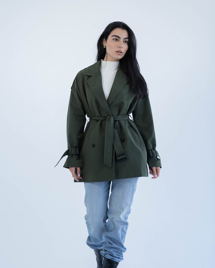 Short trench coat- olive