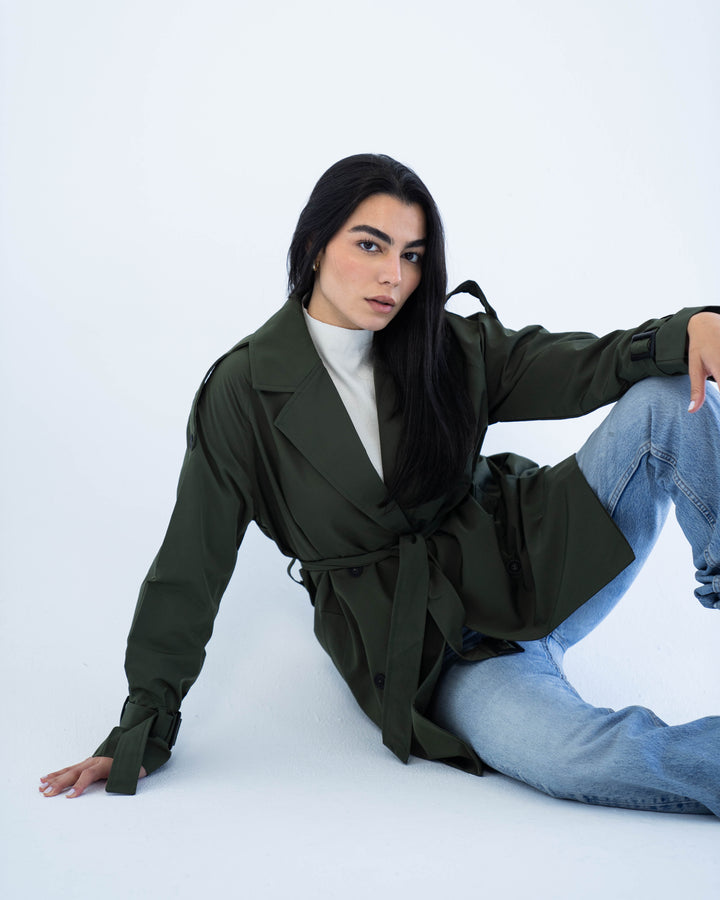 Short trench coat- olive
