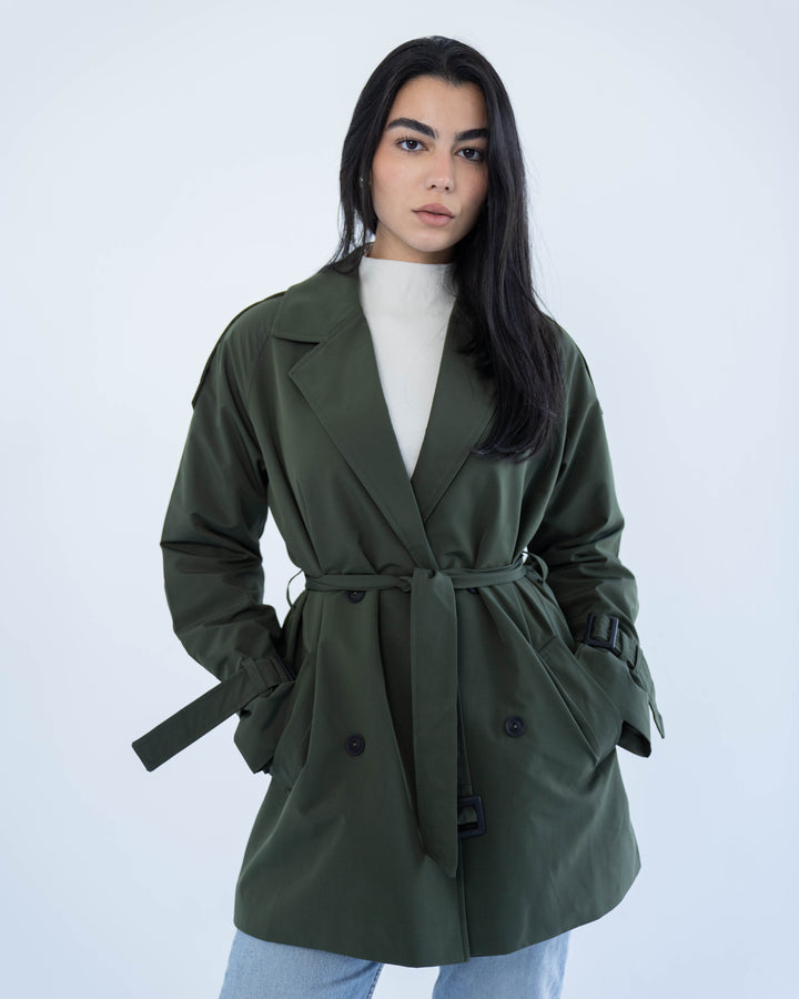Short trench coat- olive