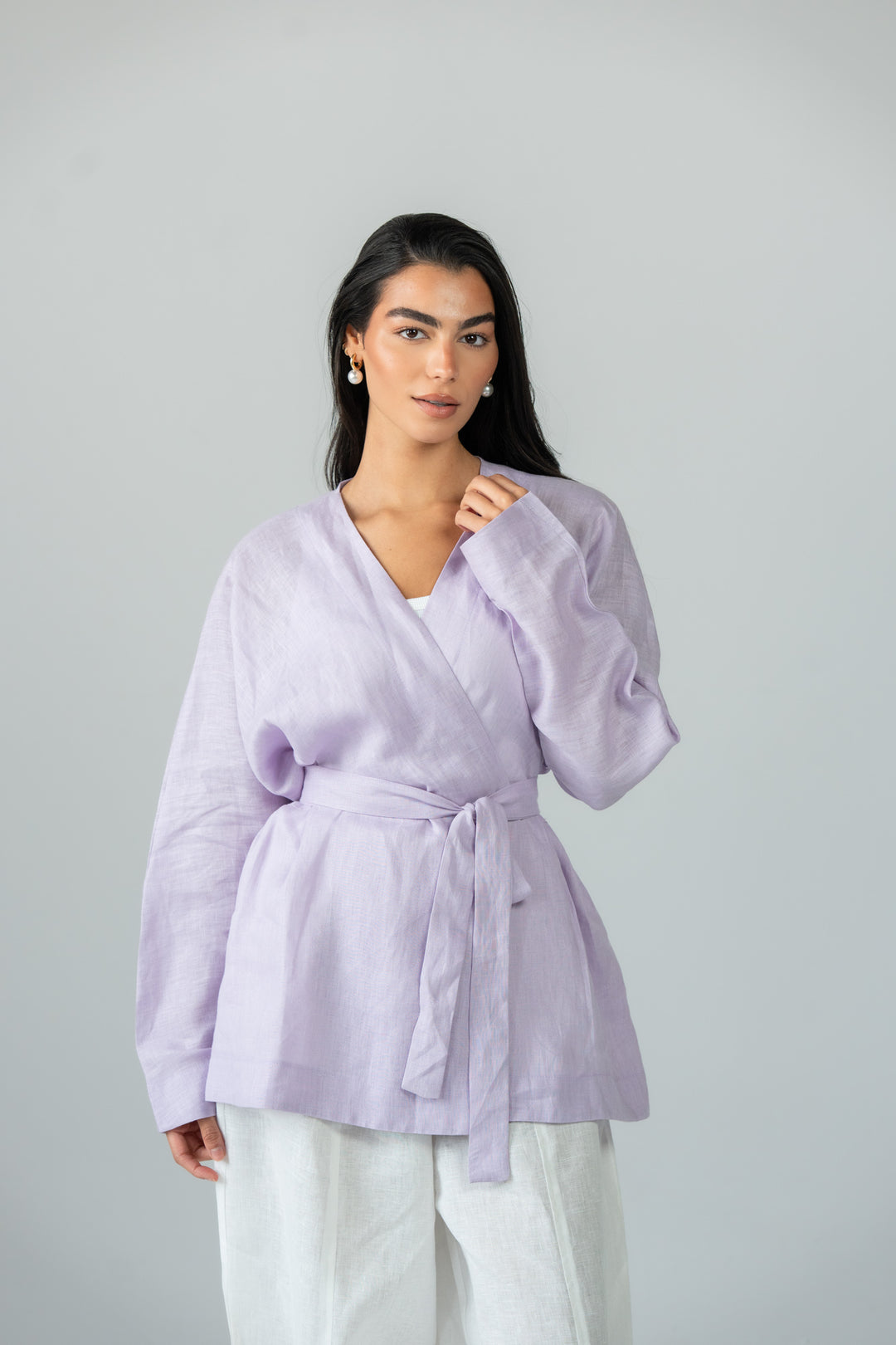 Wrapped linen shirt -lilac