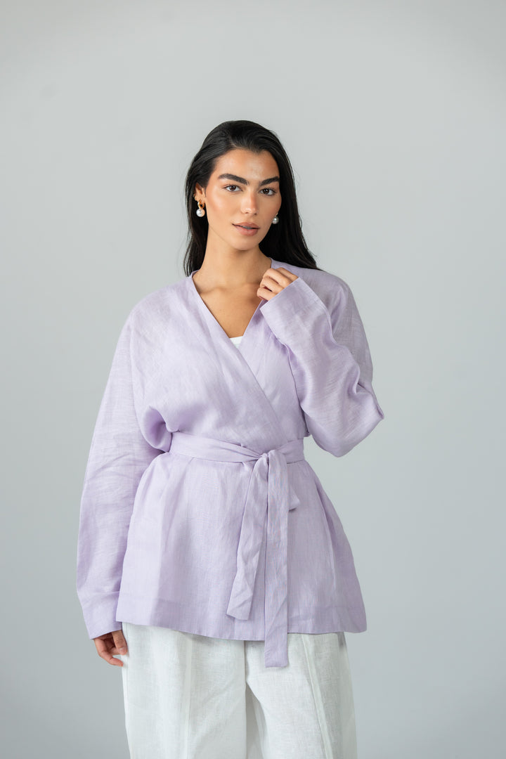 Wrapped linen shirt -lilac