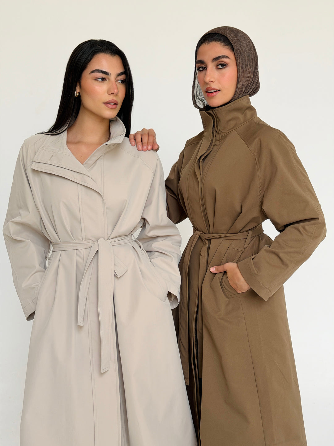 Gabardine long trench coat- olive