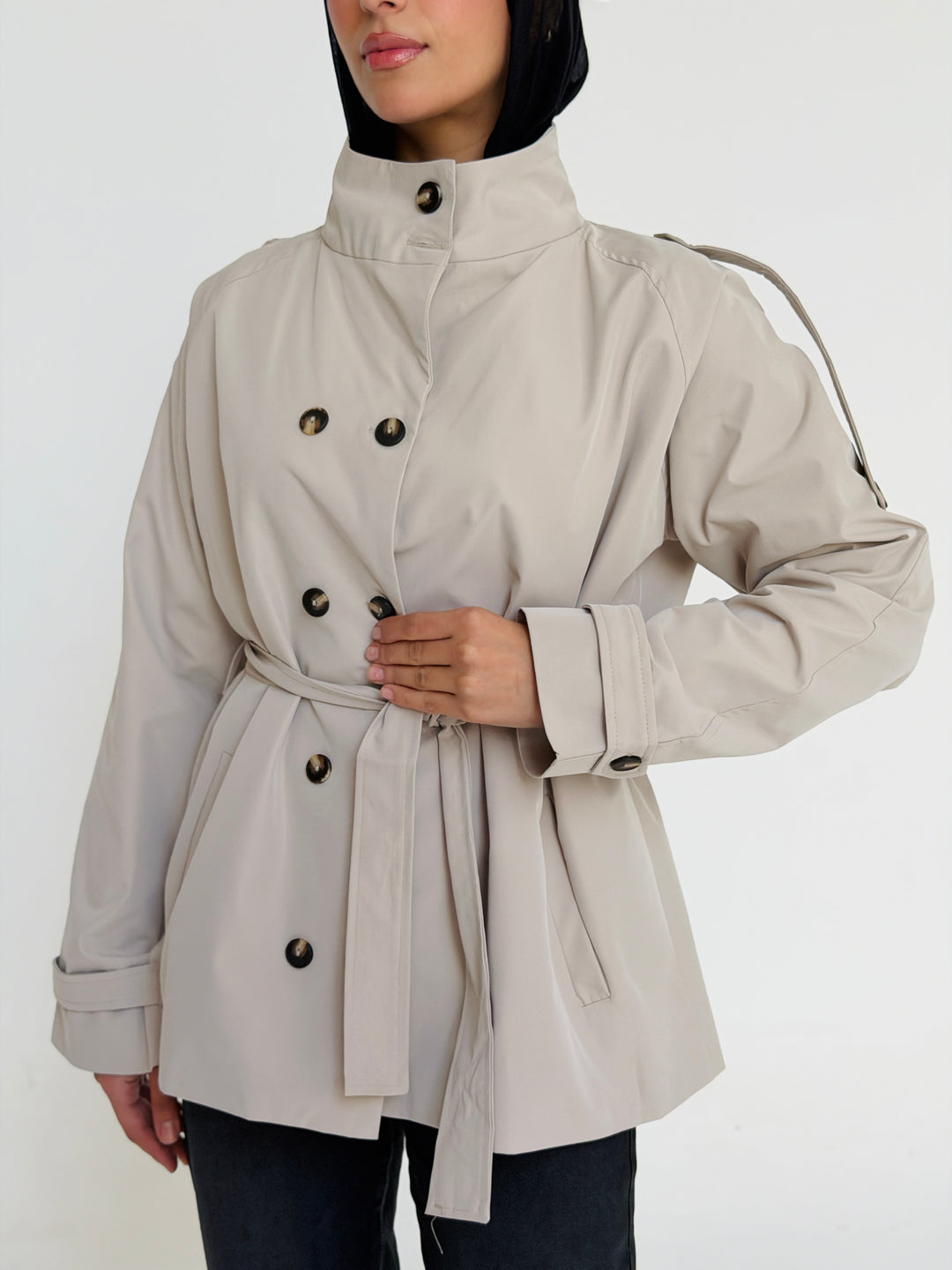 Gabardine Short trench coat- creme