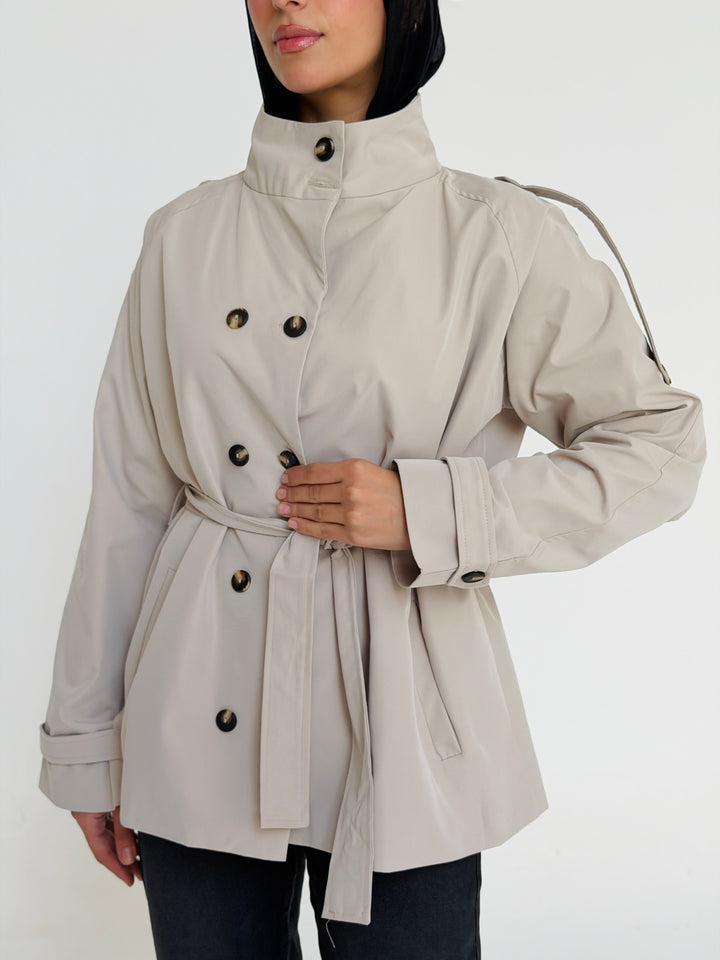 Gabardine Short trench coat- creme