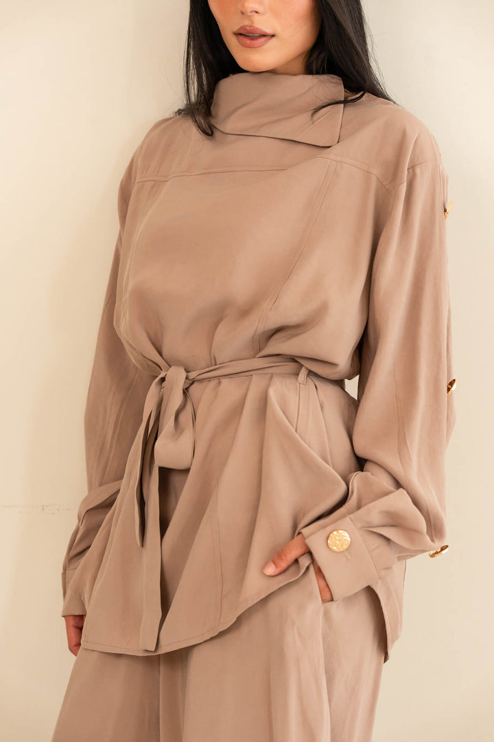 Button collar set- beige