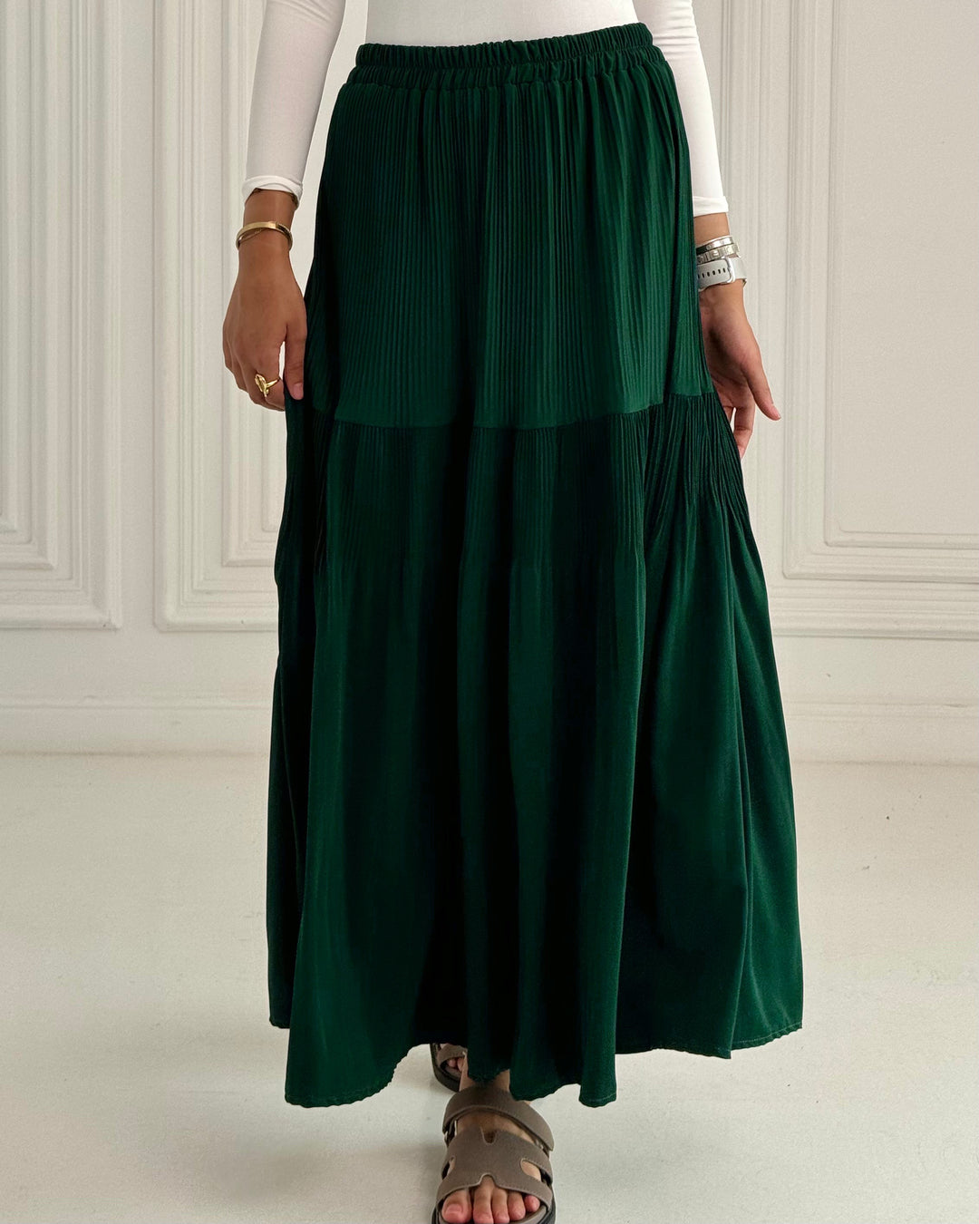 New Pillise skirt-Emerald green