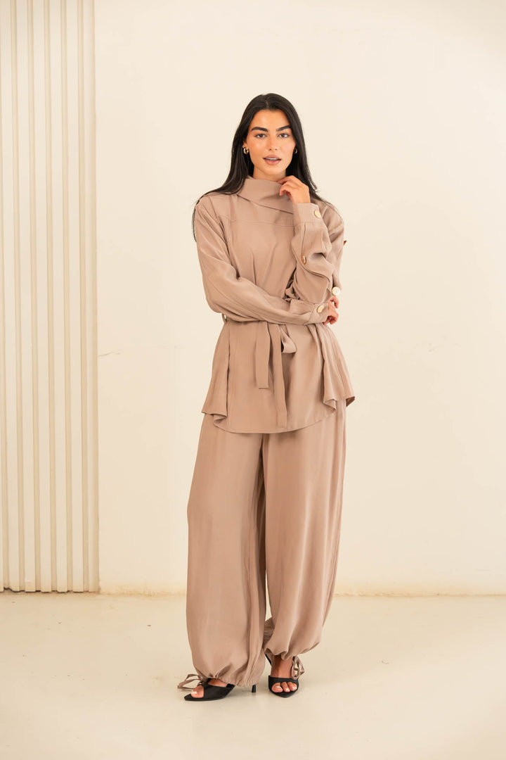 Button collar set- beige