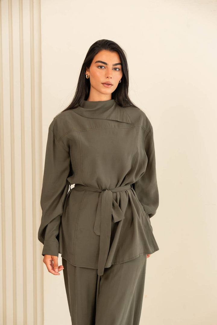 Button collar set- olive green