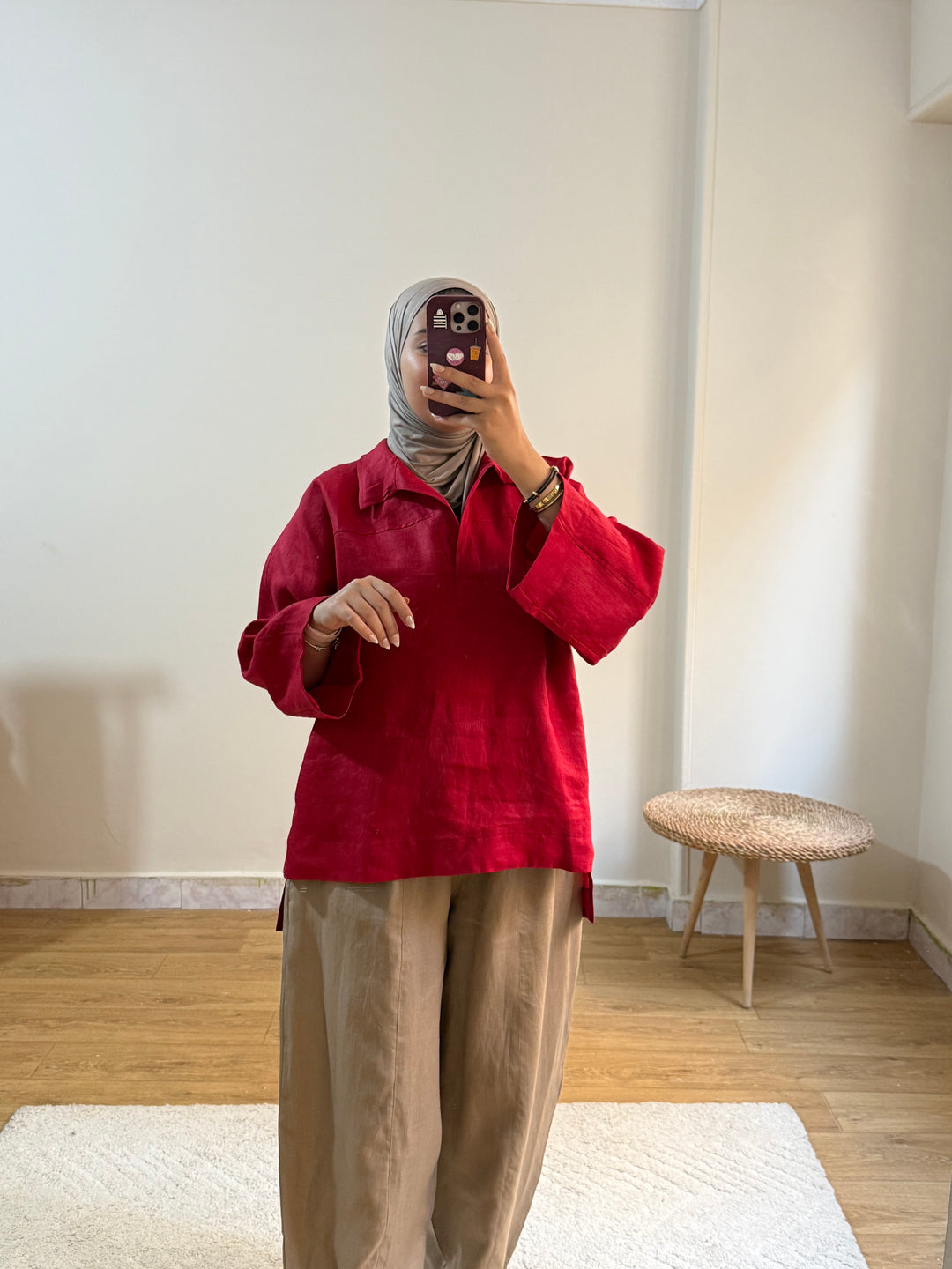 Cozy linen top- fiery red
