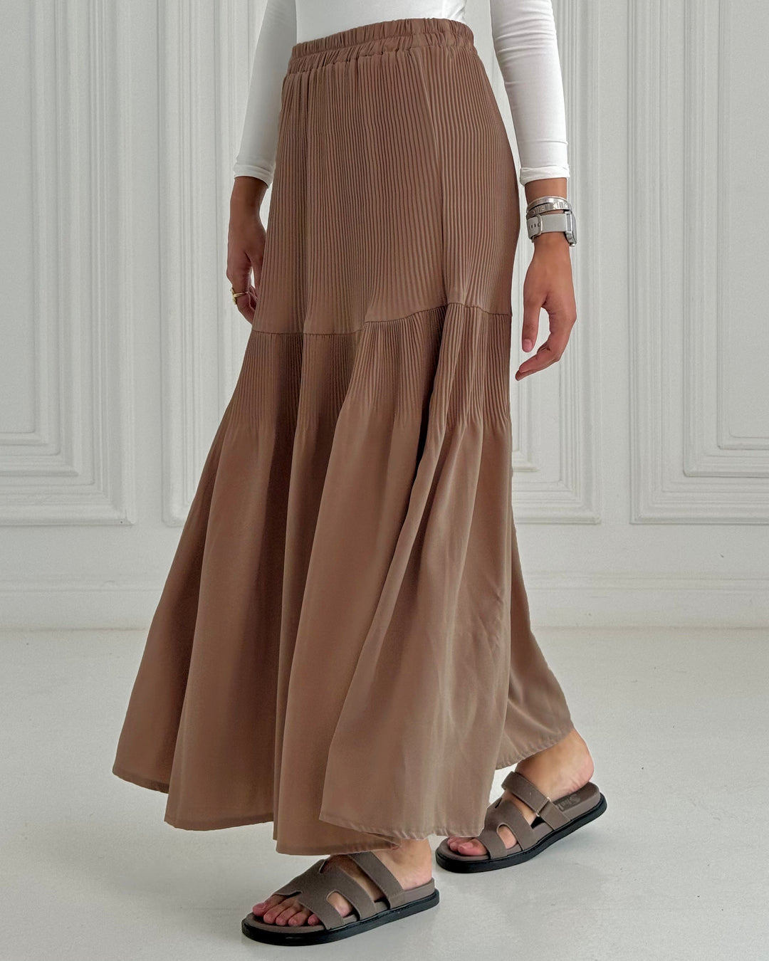 New Pillise skirt-Cafe