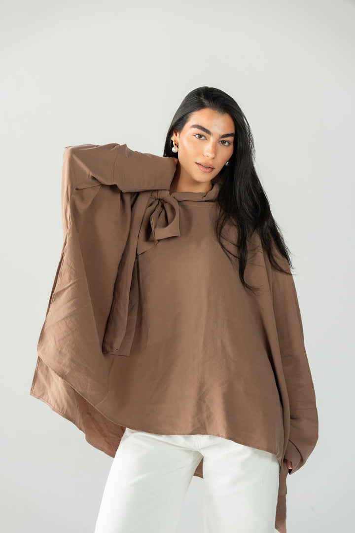 Scarf poncho top - cafe