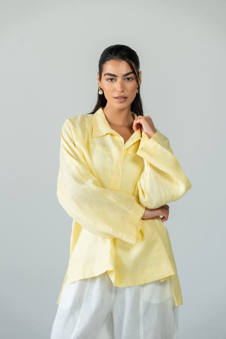 Cozy linen top - butter yellow