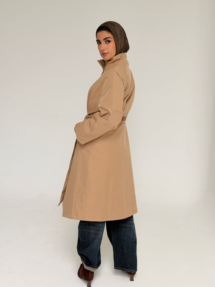 Gabardine long trench coat- beige