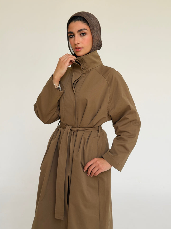 Gabardine long trench coat- olive