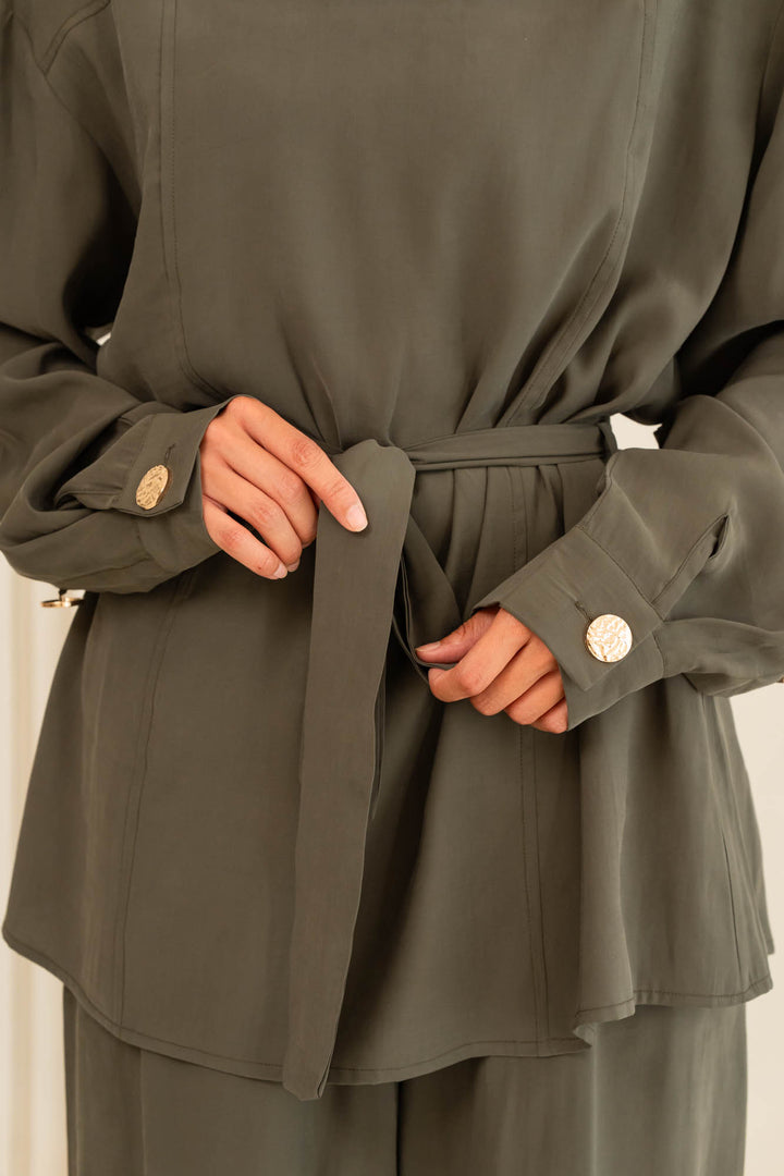 Button collar set- olive green