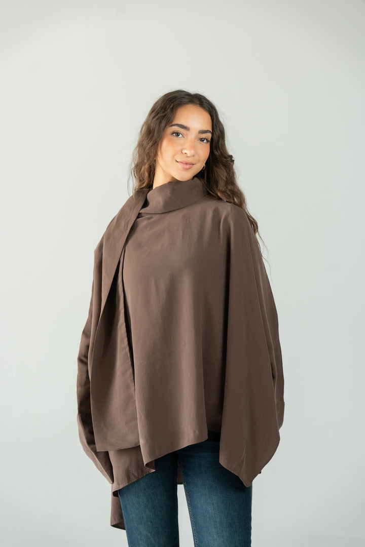 Scarf poncho top - brown