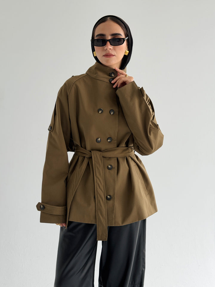 Gabardine Short trench coat
- brown