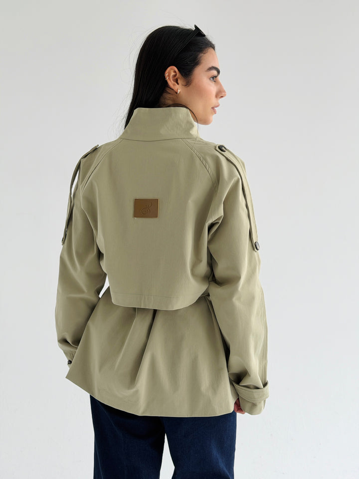 Gabardine Short trench coat- matcha