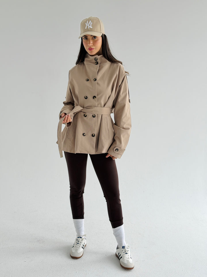 Gabardine Short trench coat- mocha