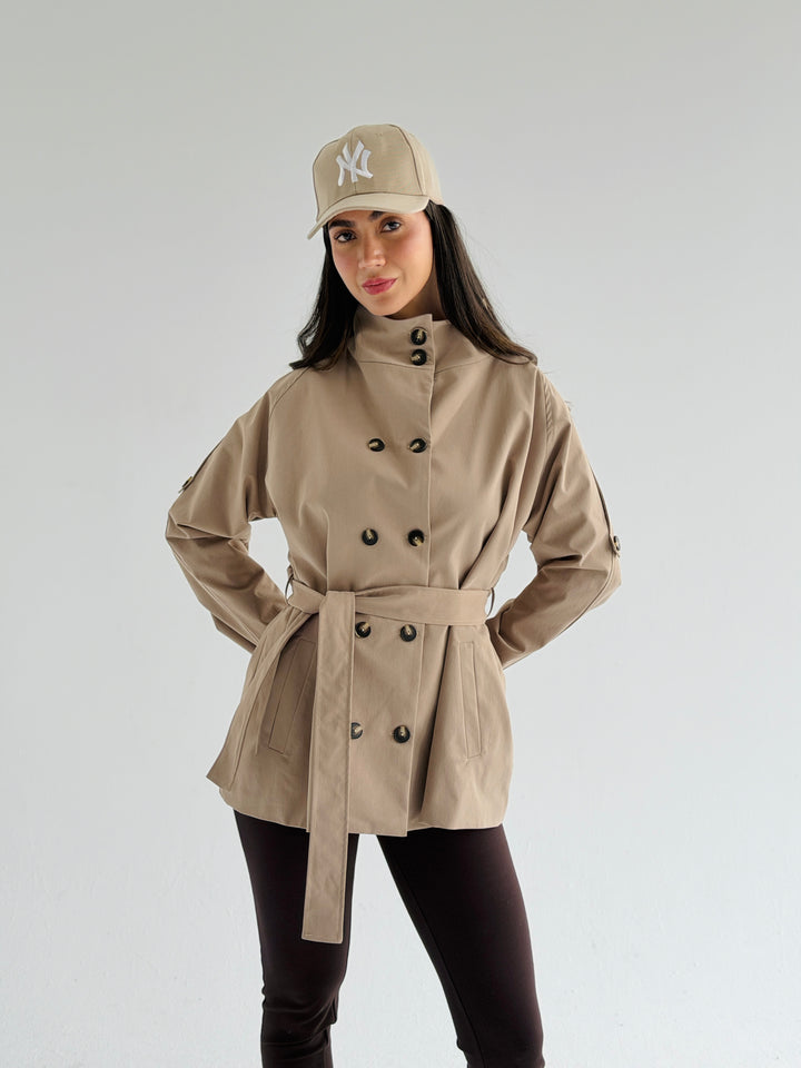 Gabardine Short trench coat- mocha