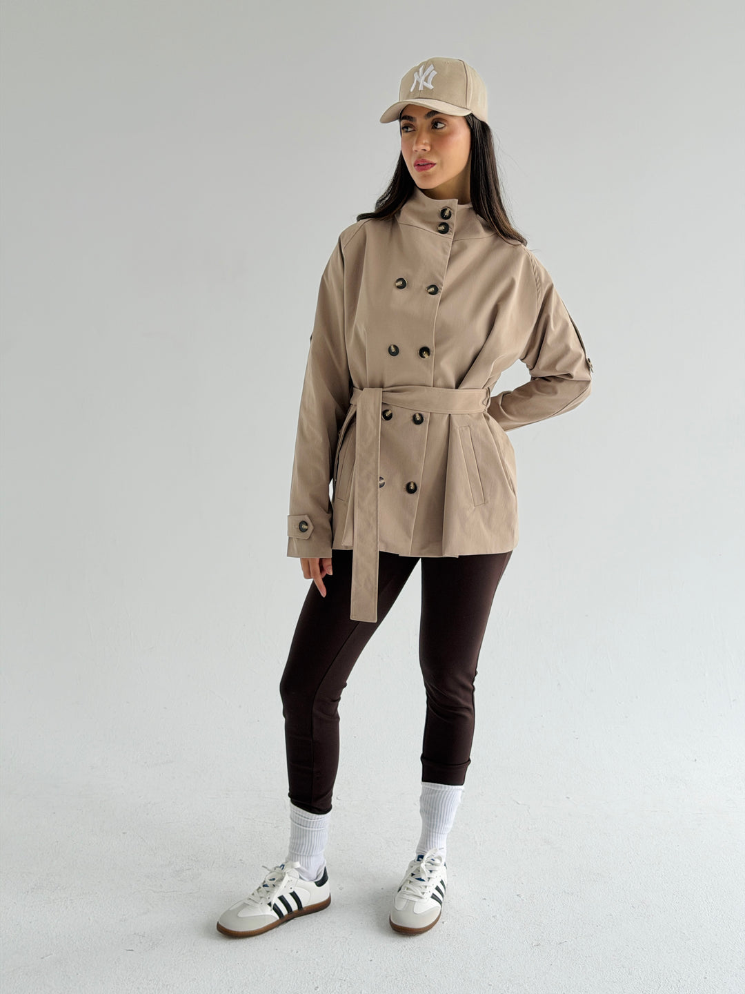 Gabardine Short trench coat- mocha