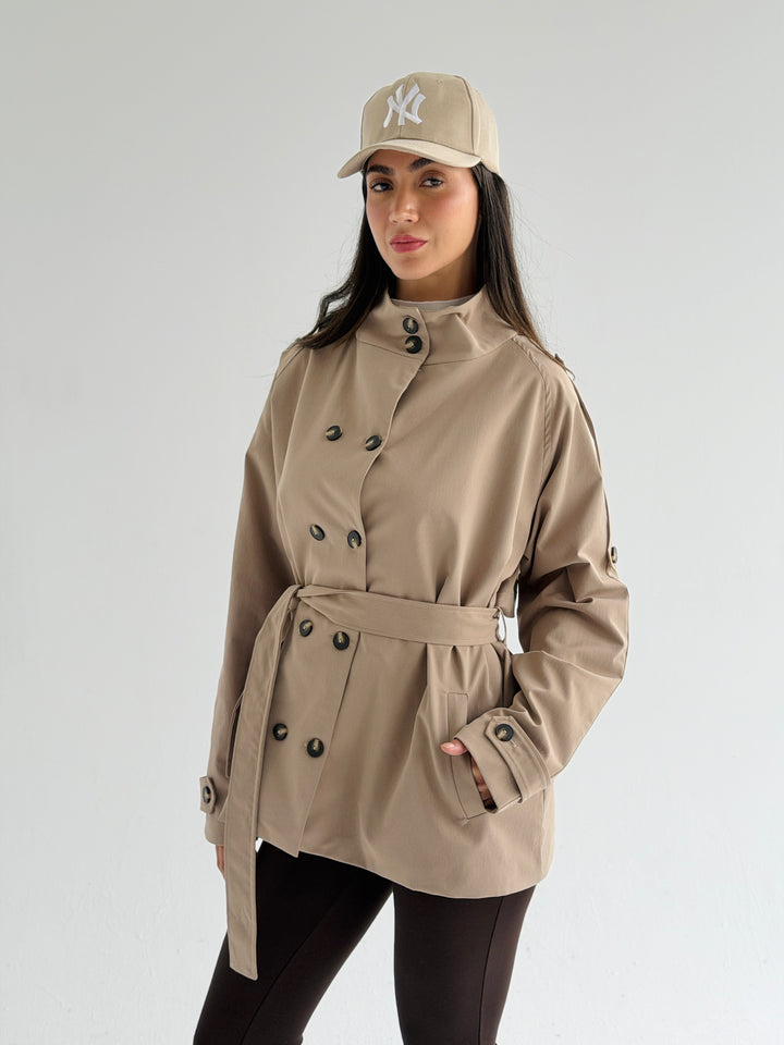 Gabardine Short trench coat- mocha