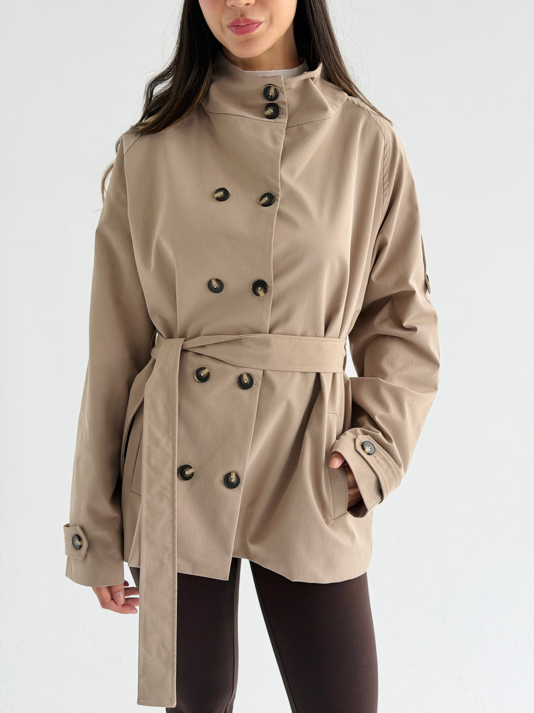 Gabardine Short trench coat- mocha