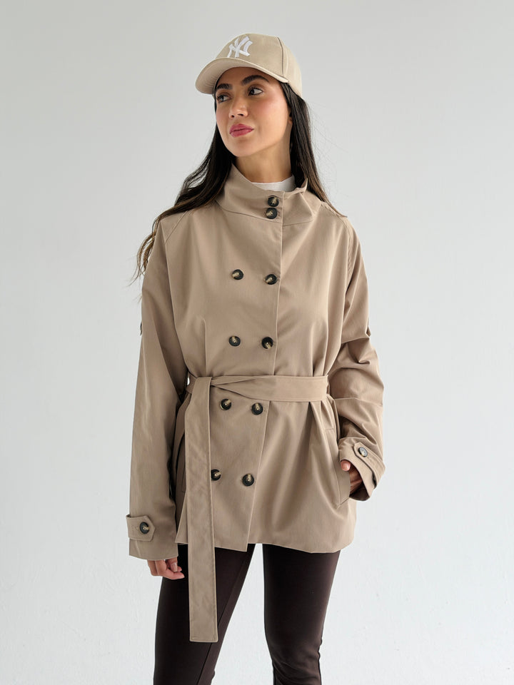 Gabardine Short trench coat- mocha