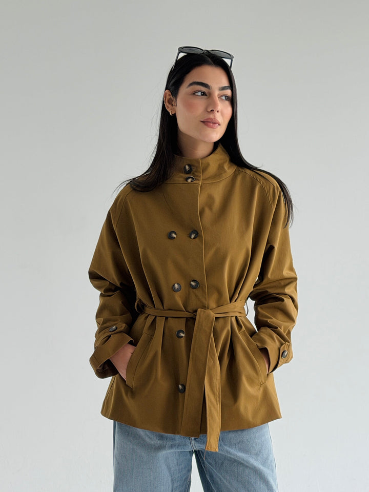 Gabardine Short trench coat- Olive