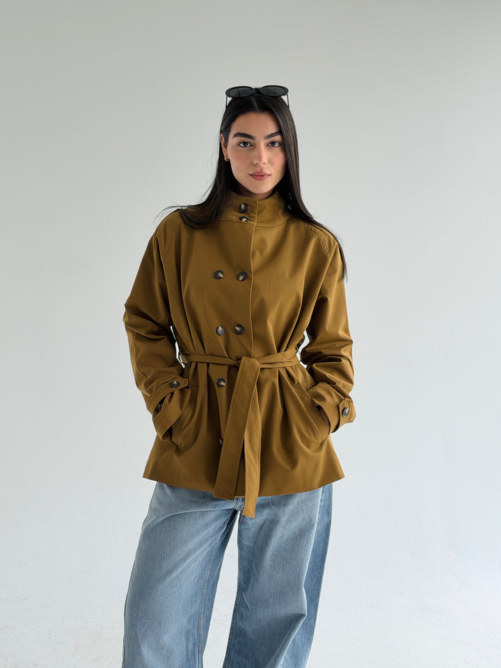 Gabardine Short trench coat- Olive