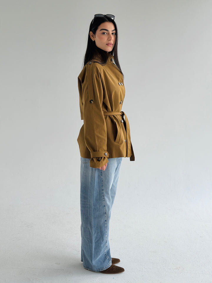 Gabardine Short trench coat- Olive