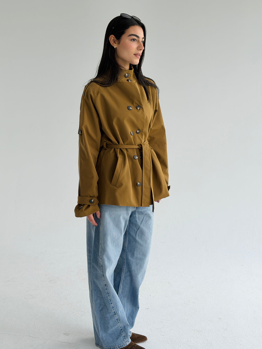 Gabardine Short trench coat- Olive
