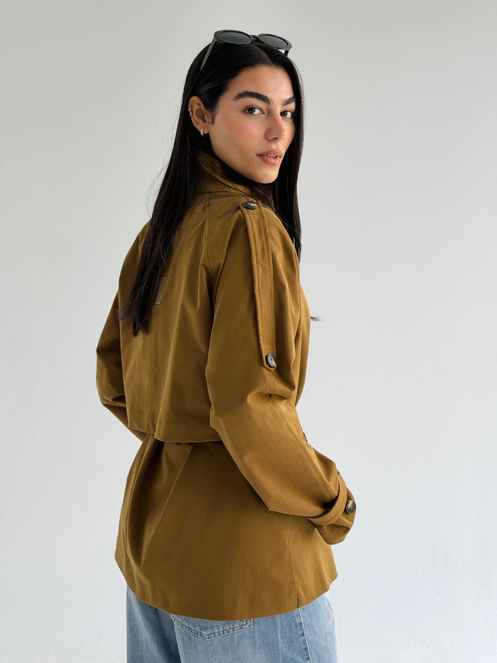 Gabardine Short trench coat- Olive