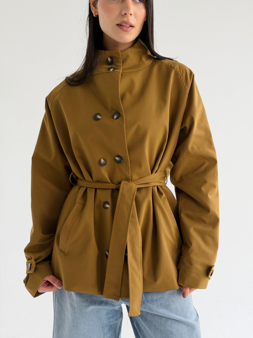 Gabardine Short trench coat- Olive