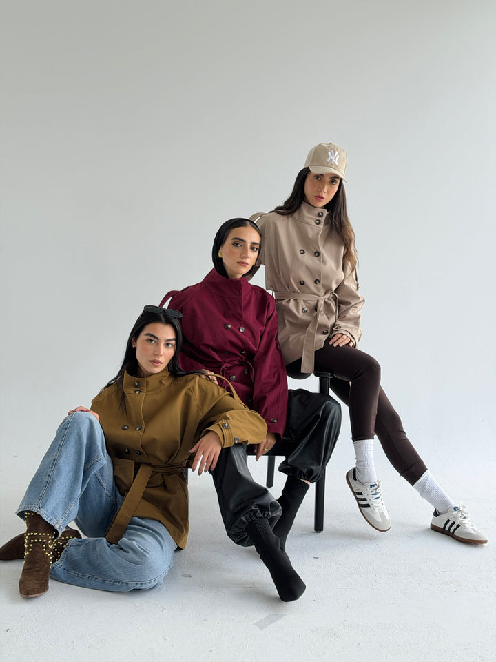 Gabardine Short trench coat- mocha