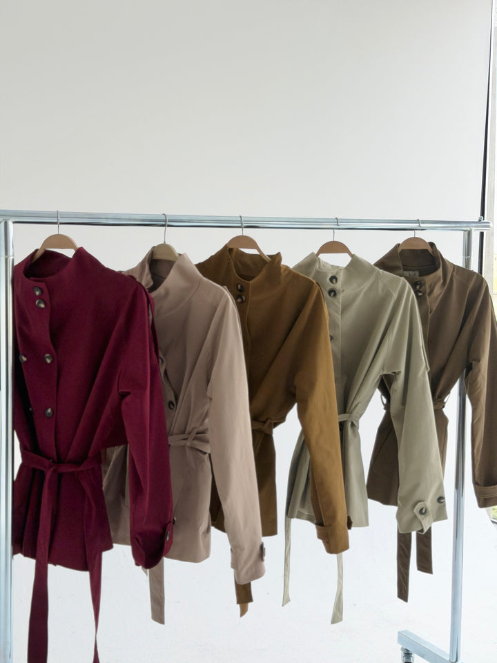 Gabardine Short trench coat- red wine