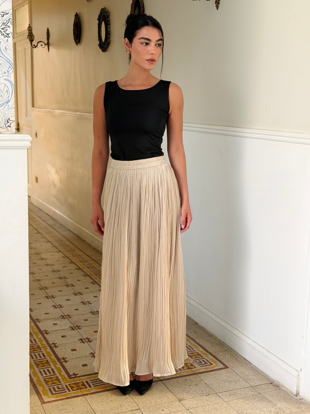 Chiffon sparkling skirt -offwhite