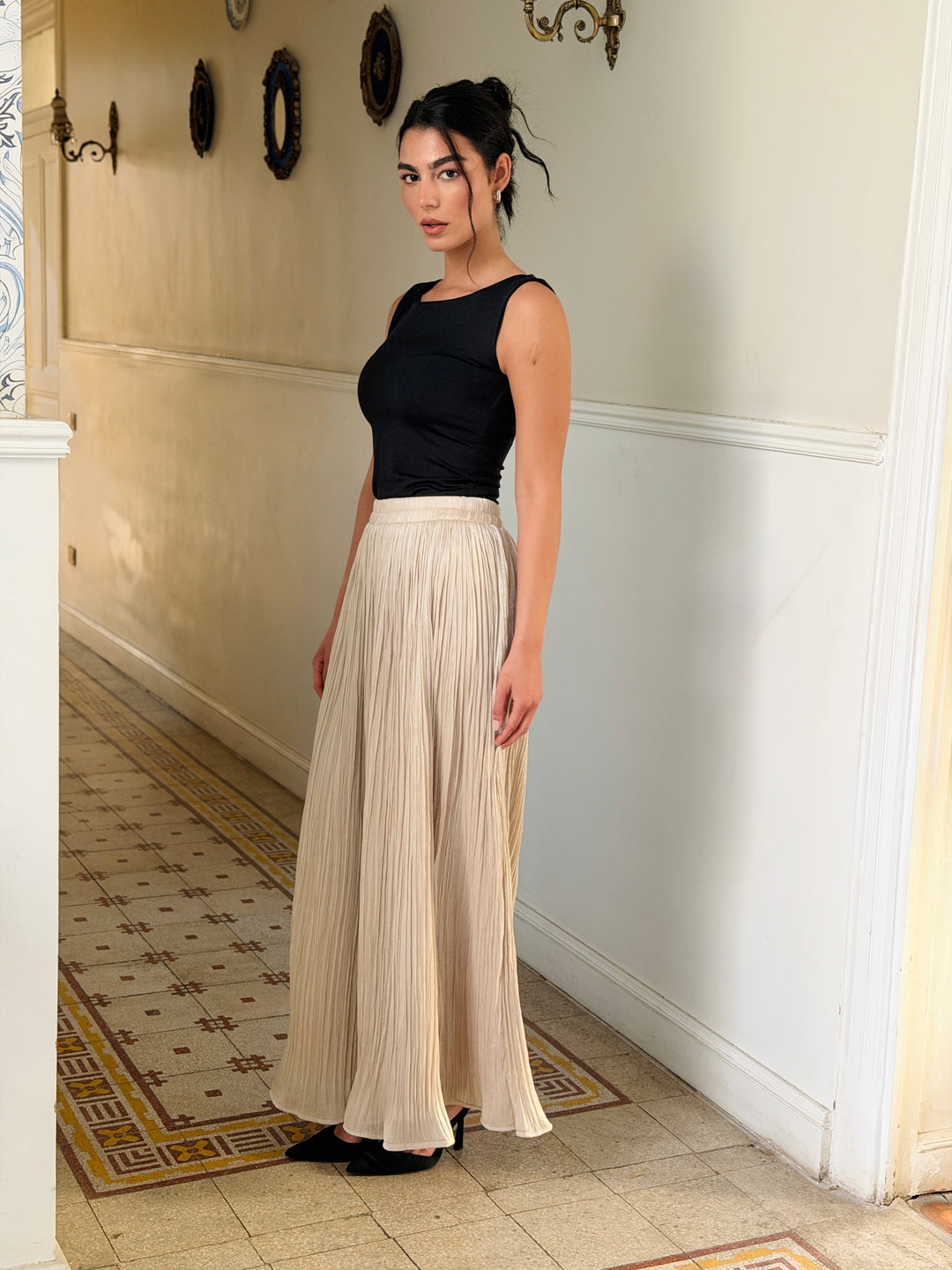 Chiffon sparkling skirt -offwhite
