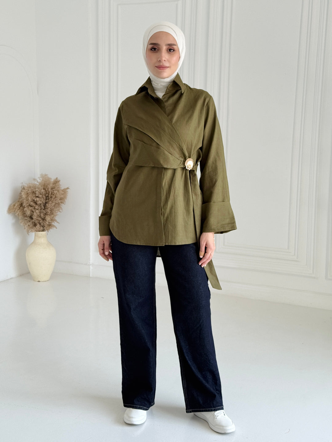 Sea shell Linen shirt- Olive