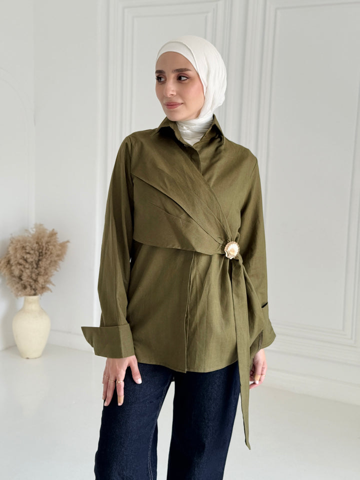 Sea shell Linen shirt- Olive