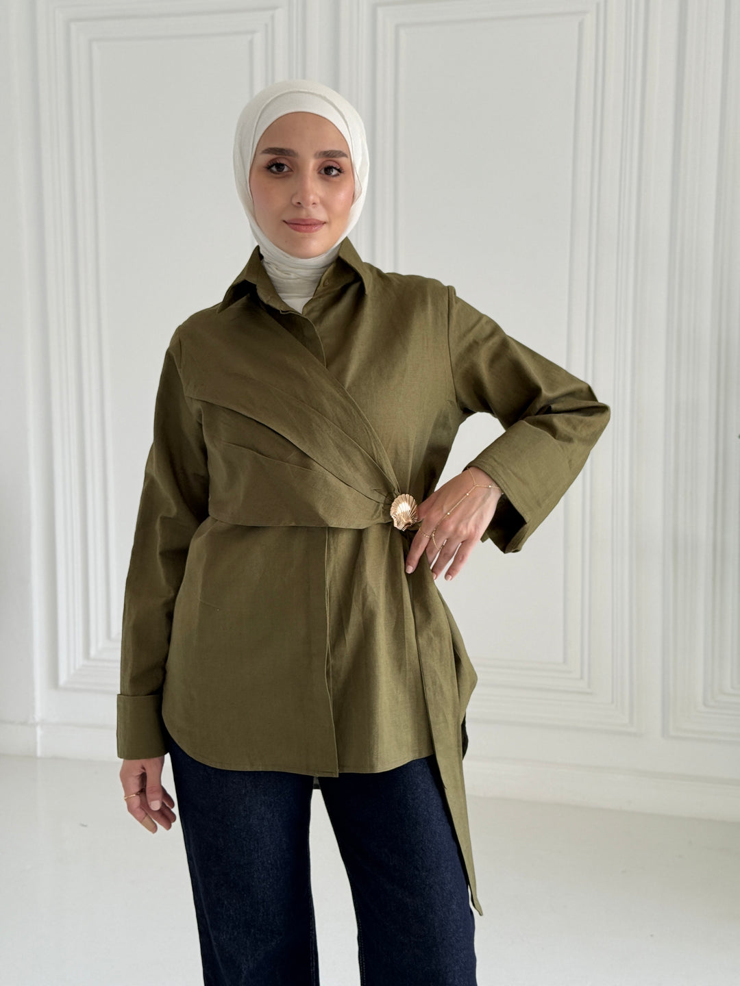 Sea shell Linen shirt- Olive