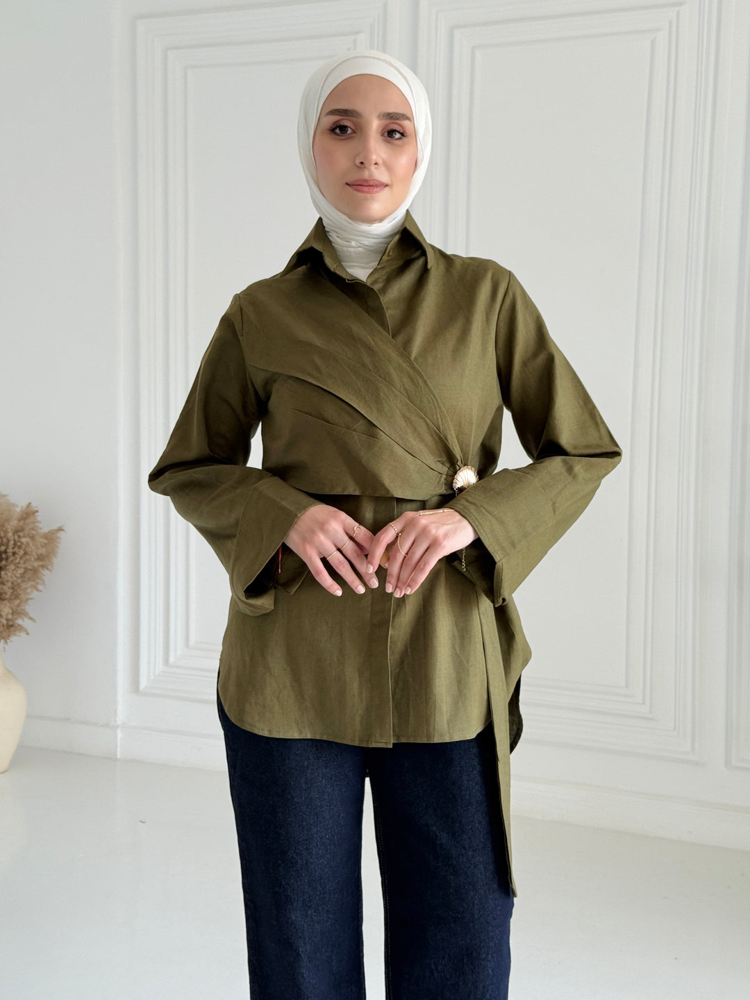 Sea shell Linen shirt- Olive